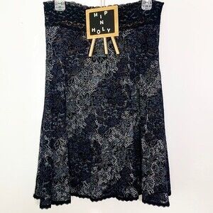 CABI Lace Overlay Flared Skirt Black Tan Size Medium